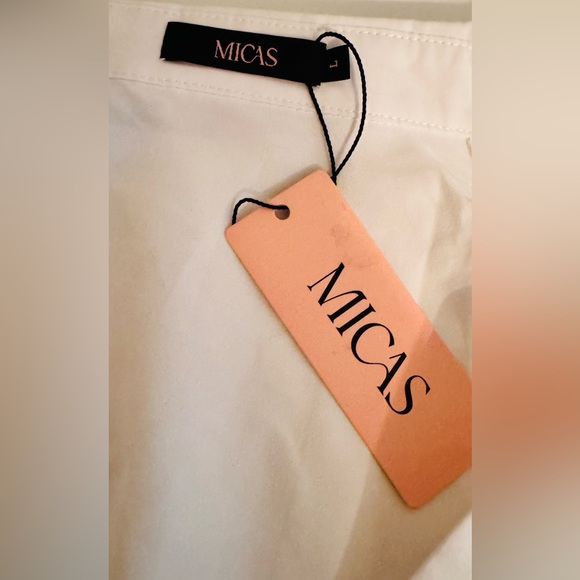 Micas Trendy White Crop Shirt Button-Up Collared Short Sleeve, NWT - Picture 10 of 10